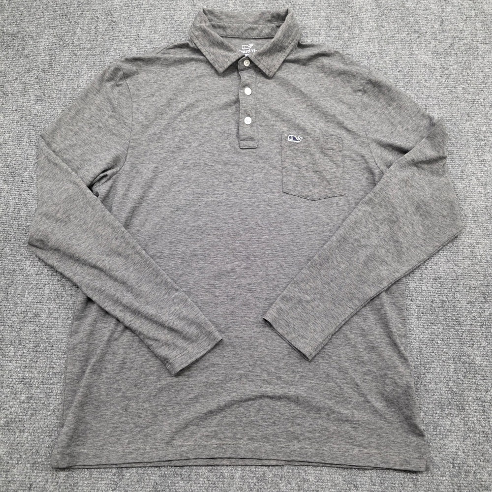 Vineyard Vines Mens Edgartown Polo Shirt Small Gray Long Sleeve Pima Cotton Logo